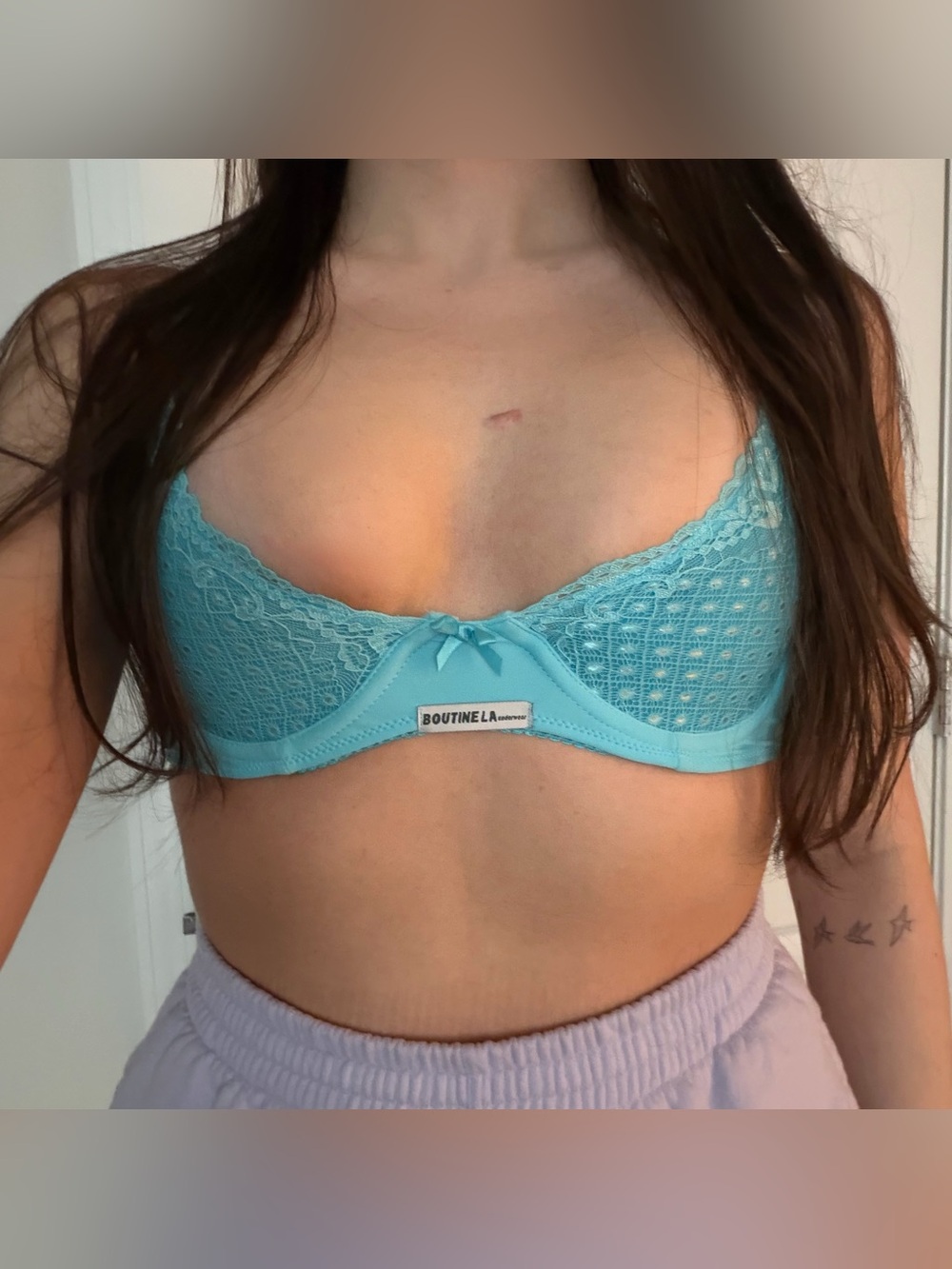 BoutineLA Baby blue lace bow bra